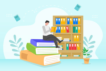 Reading book concept. Colored flat vector illustration isolated.	