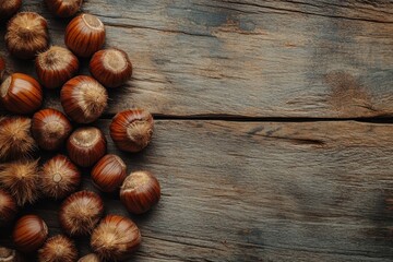 Obraz premium Photograph of chestnuts on wood table