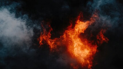 Fototapeta premium Bold flames and thick smoke rising on a dark background, creating an intense scene with ample copy space for messaging
