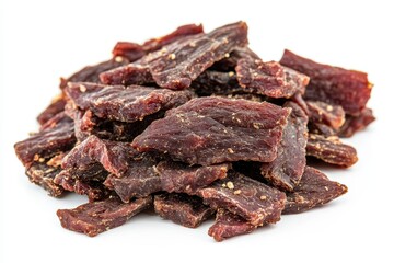 Pile of jerky on a white surface