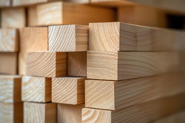 Pile of square wood planks for furniture