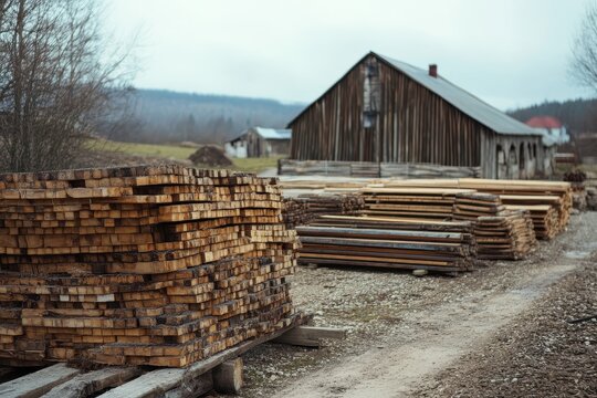 Pine planks stacked to dry