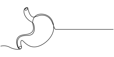 Continuous Line Drawing of Stomach Icon. Hand Drawn Symbol Vector Illustration, Stomach Black Stroke Linear Icon, Stomach. Human Organs Anatomy - Line Icon. Vector Stock Illustration