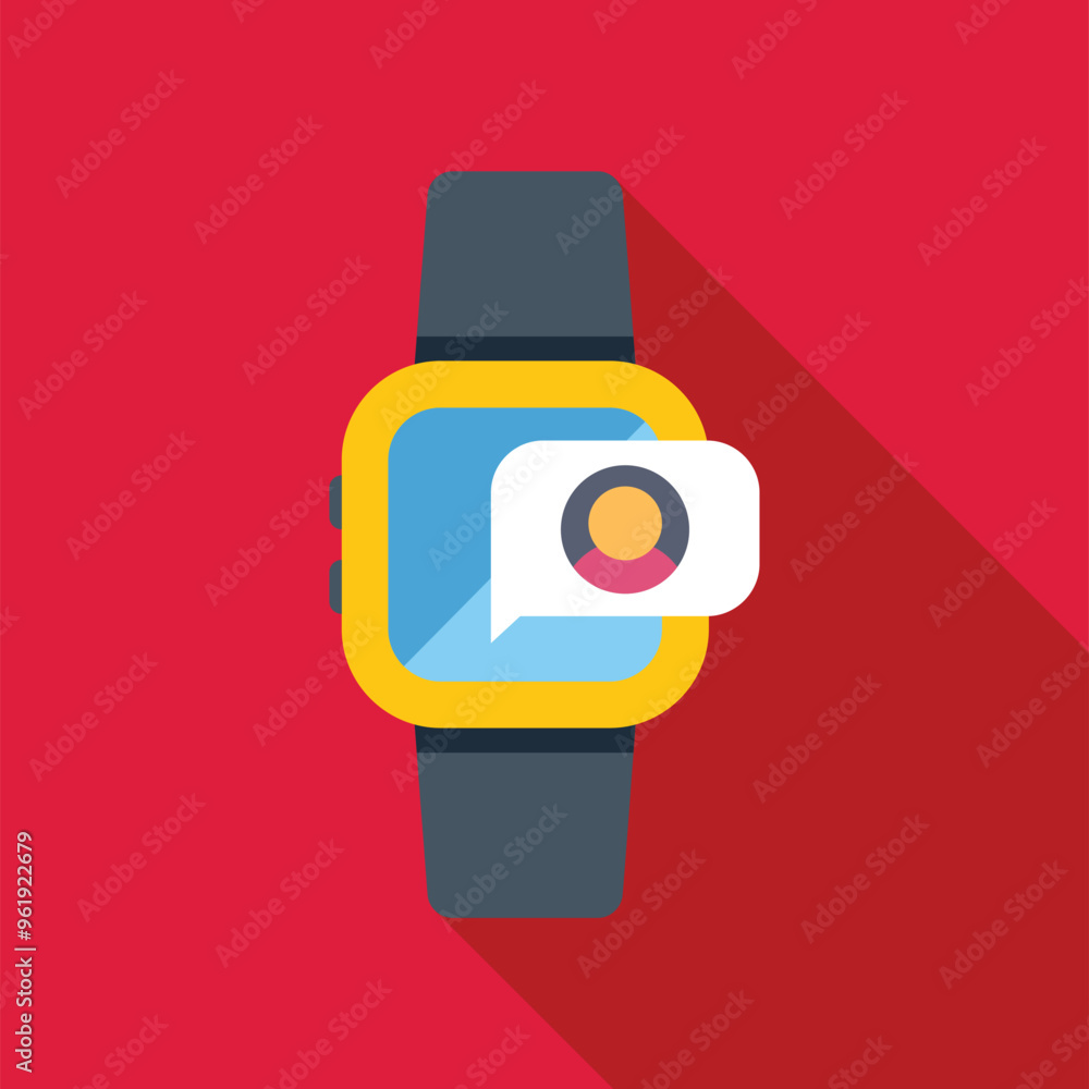 Aufkleber smart watch with incoming video call on red background with long shadow