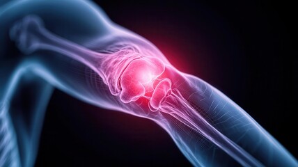 Fototapeta premium Close-up of an inflamed and swollen elbow, realistic medical illustration, joint injury, swelling