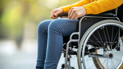 Obraz premium A person in wheelchair is enjoying moment outdoors, showcasing advanced mobility. scene conveys sense of independence and comfort.