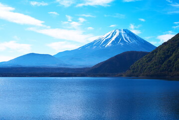 本栖湖から富士山を臨む