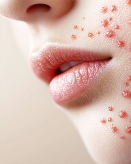 Close-Up of Skin Infections Caused by Viruses and Bacteria on face and lips.