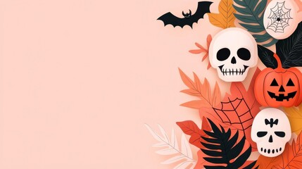 Mural design with Halloween elements and mental health symbols, flat design illustration