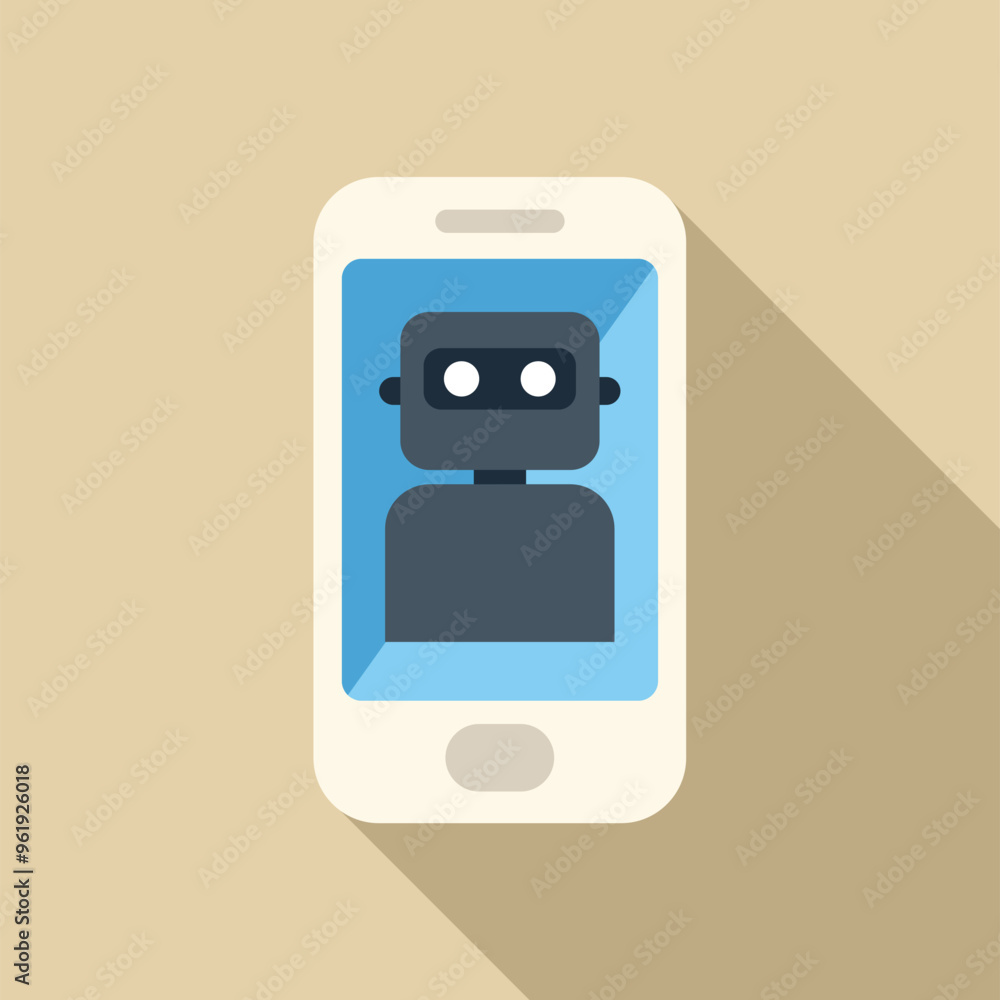 Poster smartphone displaying an ai robot on its screen, suggesting the concept of artificial intelligence i