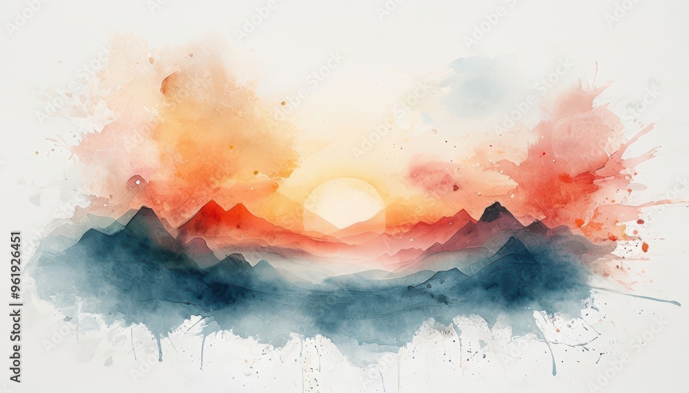 Poster abstract watercolor background featuring a rainbow of vibrant colors with splashes and brushstrokes,