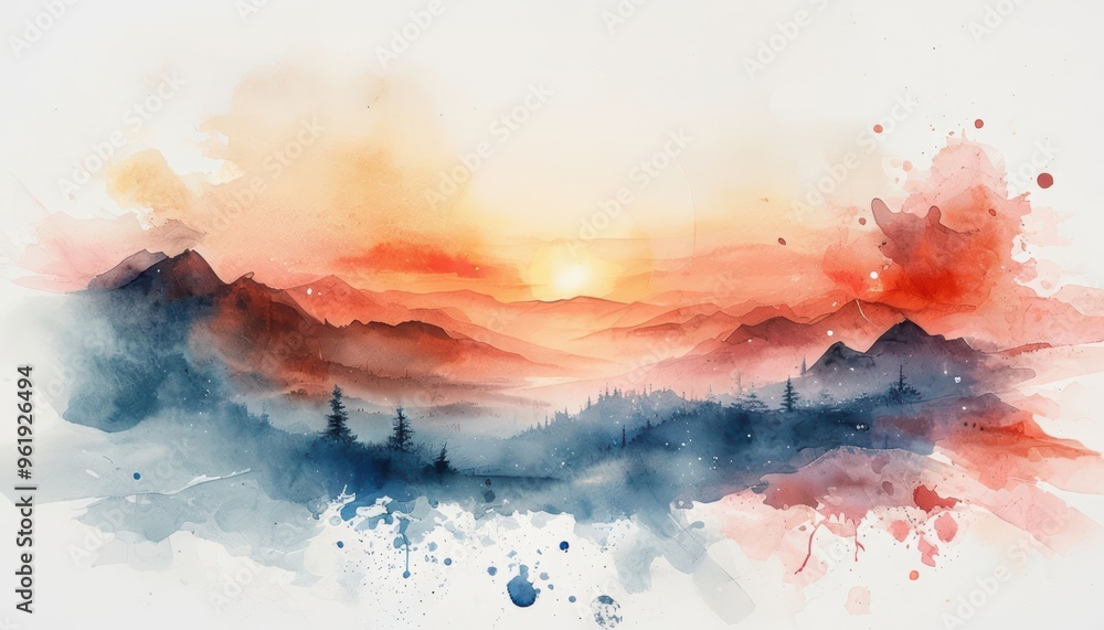 Poster abstract watercolor background featuring a rainbow of vibrant colors with splashes and brushstrokes,