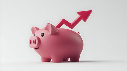 3D Abstract Piggy Bank Icon with Growth Arrow and Savings Plan Text - Minimalist Vector Design for Personal Finance and Savings Growth on White Background