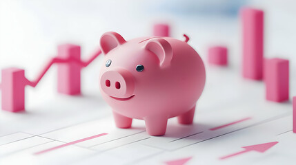 3D Abstract Piggy Bank and Growth Arrow with 'Savings Plan' Text - Minimalist Vector Design for Personal Finance and Savings Growth on Isolated White Background