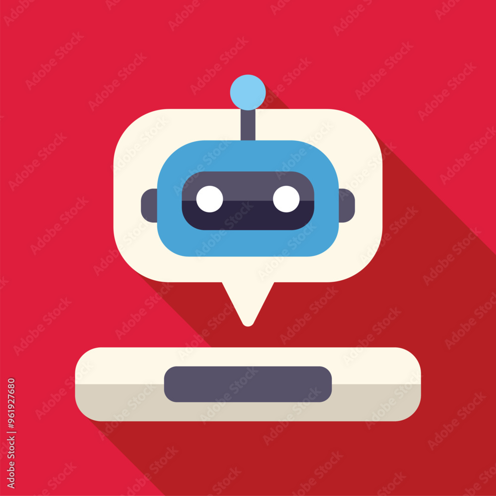 Poster blue chatbot is speaking from inside a speech bubble over a text bar