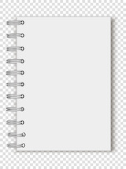 Mockup, template of spiral file folder, notepad, organizer, diary on transparent background with realistic shadows. 3d vector illustration.