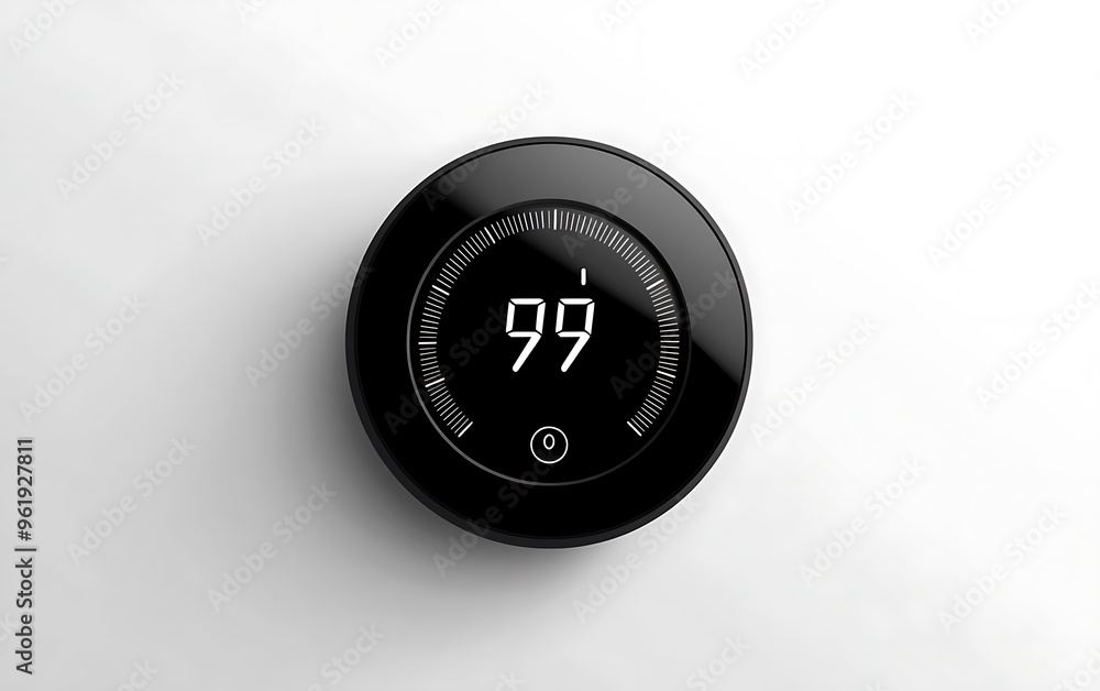 Poster modern black thermostat vector graphic on white background - high quality flat design with dial and 