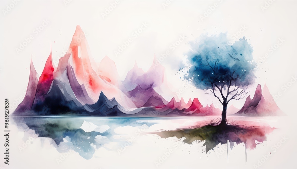 Poster abstract watercolor background featuring a rainbow of vibrant colors with splashes and brushstrokes,