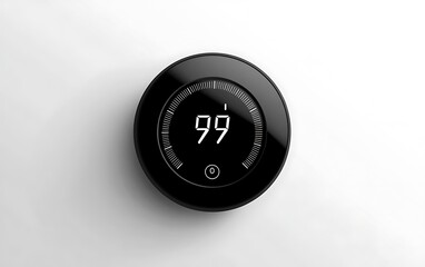 Modern Black Thermostat Vector Graphic on White Background - High Quality Flat Design with Dial and Display for HVAC Concepts
