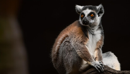 Fototapeta premium Lemur on tree dark background