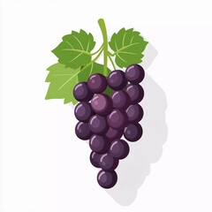 Fototapeta premium Grapes with leaves flat vector icon for good food apps and websites