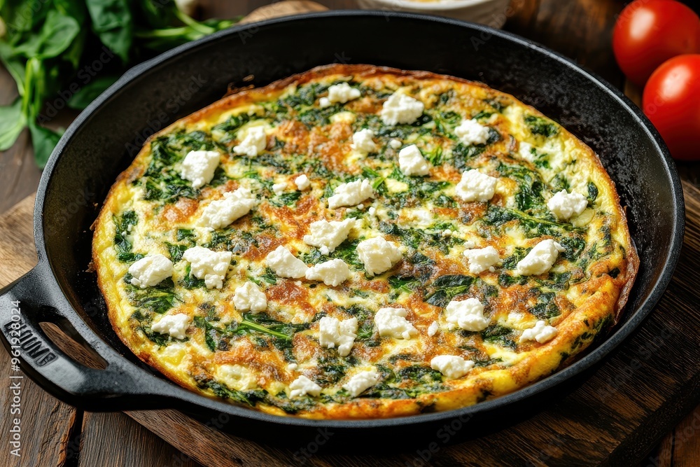 Sticker Spinach and Feta Frittata cooked in a pan