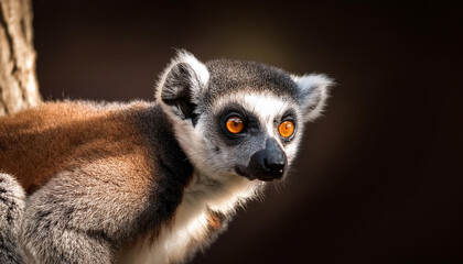 Obraz premium Lemur on tree dark background