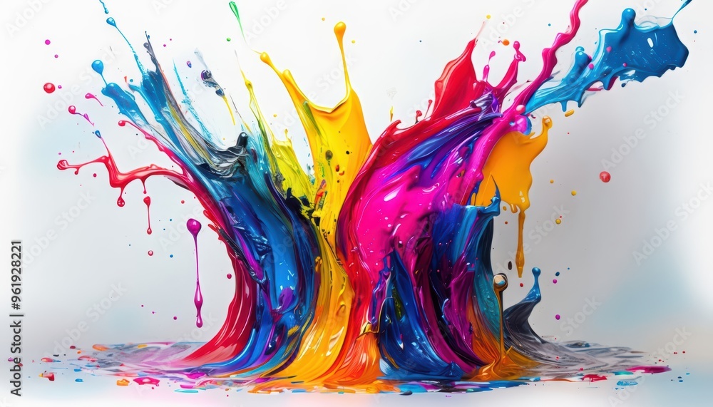 Poster vibrant watercolor splashes and colorful abstract patterns blend in a dynamic and artistic backgroun