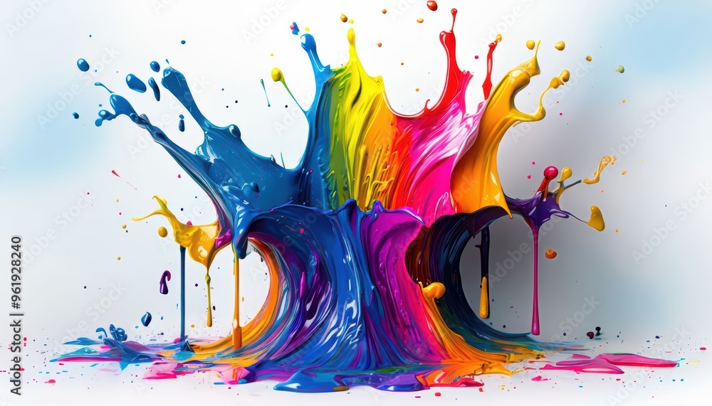 Poster vibrant watercolor splashes and colorful abstract patterns blend in a dynamic and artistic backgroun