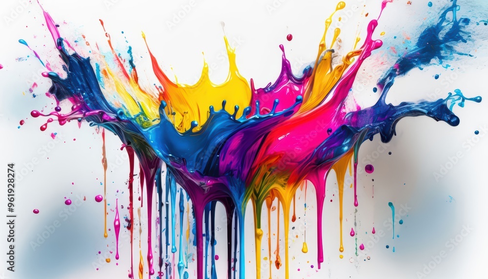 Poster vibrant watercolor splashes and colorful abstract patterns blend in a dynamic and artistic backgroun