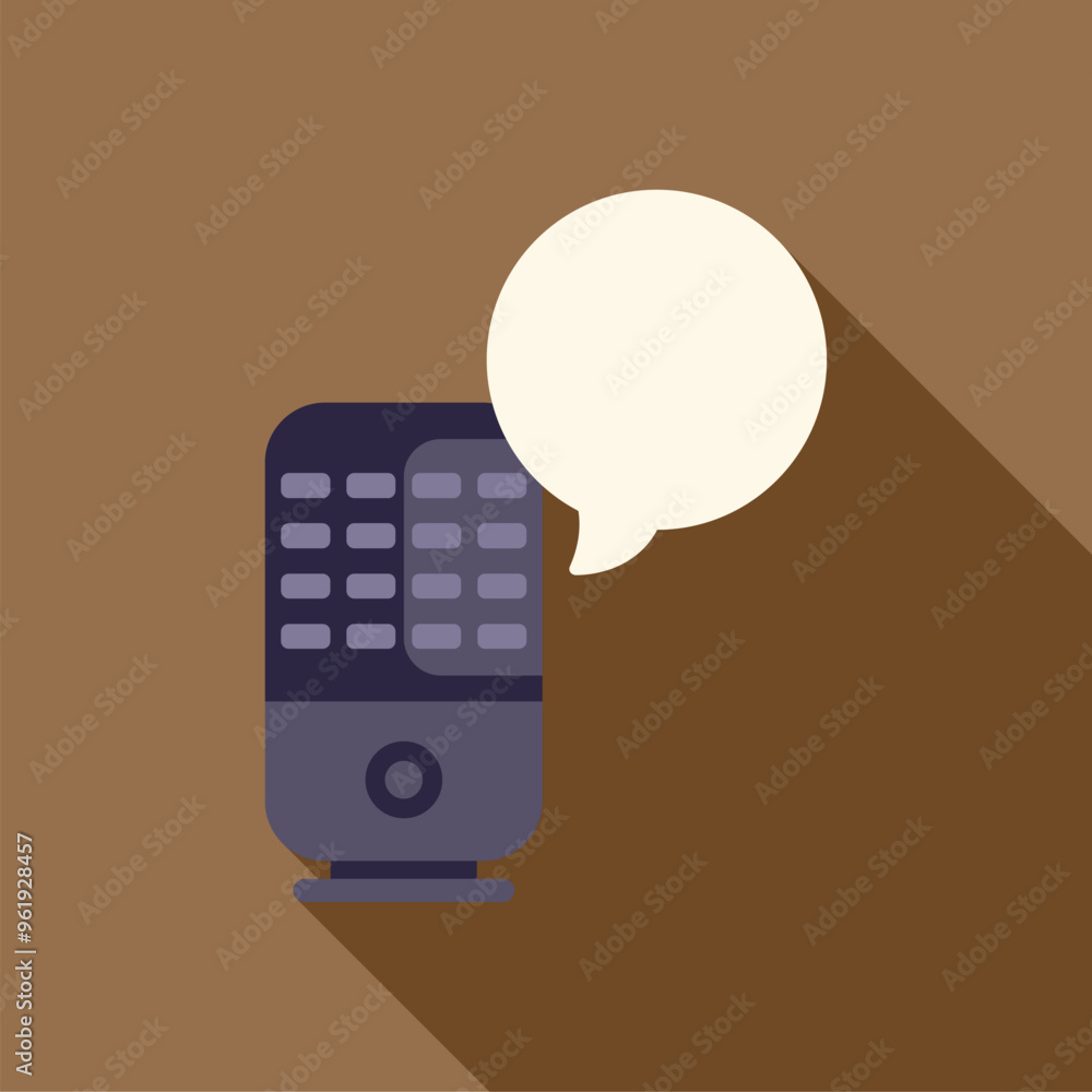 Poster voice assistant giving information with a speech bubble displaying on a brown background