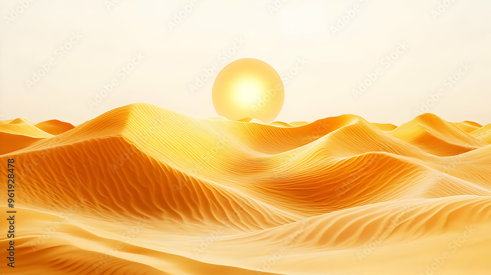 Wall mural 3D Border Frame of Desert Sand Dunes and Sun with Copy Space - Endless Horizon Concept on Isolated White Background