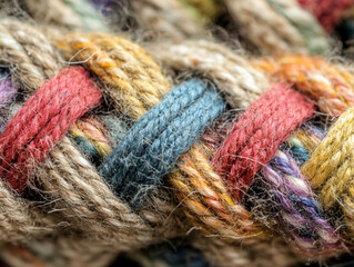tweed's woven structure, colorful wool fibers intertwined, rough and textured surface