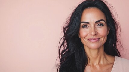 Naklejka premium A woman with long black hair and a smile on her face