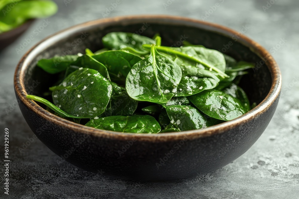 Canvas Prints Spinach cooked in black dish for vegetarians