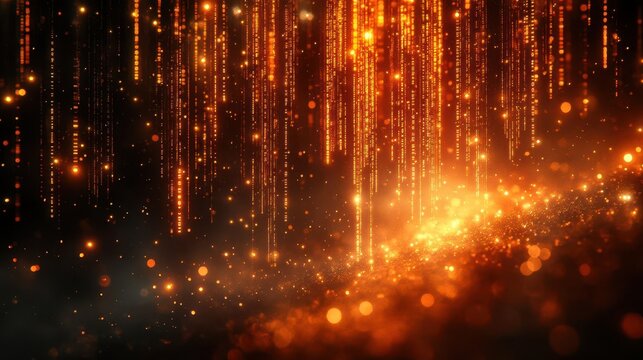abstract digital artwork featuring flowing binary code streams in rich umber tones against a dark background