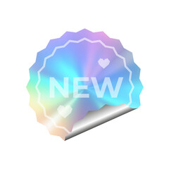 Trendy 2000s style sticker with holographic gradient, stick-on effect, isolated on a transparent background