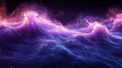 abstract digital artwork of dynamic purple waves rippling across a dark background creating a sense of motion and depth