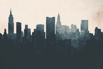 Silhouetted City Skyline with a Grunge Aesthetic