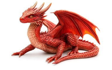 Majestic Red Dragon Coiled on White Background Isolated with Clipping Path
