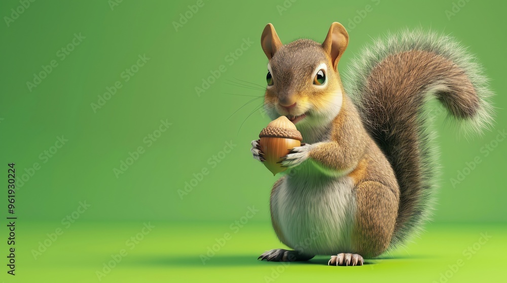 Canvas Prints A cartoon squirrel holding an acorn.