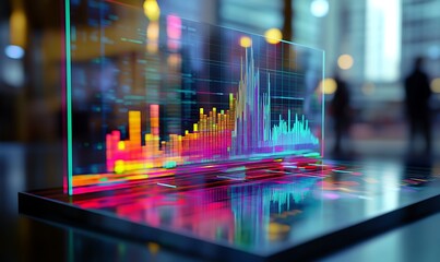 A Neon-Lit Digital Display Showing a Graph and Data