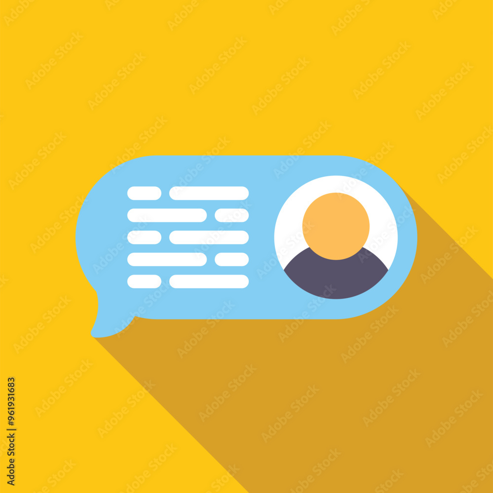 Poster blue chat bubble showing online messaging with user profile avatar icon over yellow background