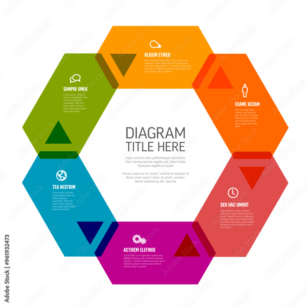 Canvas Prints six content hexagon shapes with arrows in one big cycle multipurpose infographic on white background