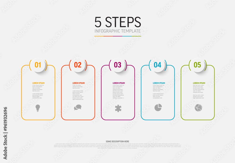Poster vector light infographic template with white rounded cards colorful border and big numbers in circle