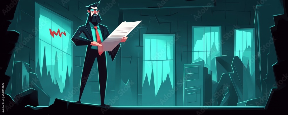 Poster an analyst analyzes financial charts that show falling graphs and a decline in returns