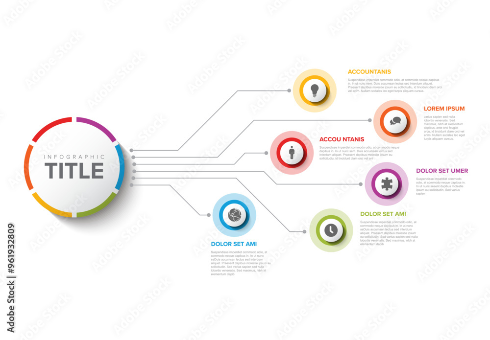 Poster simple colorful circular infographic design template with six element and big circle with title on t