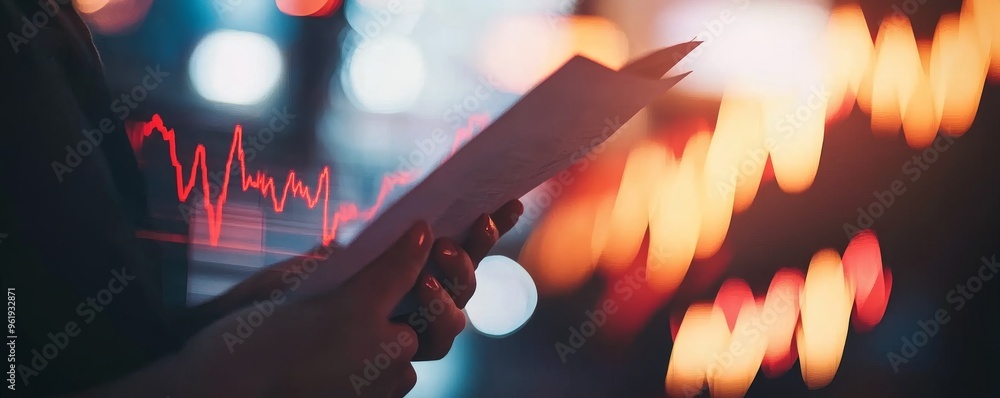 Poster an analyst analyzes a financial chart with falling graphs and negative returns