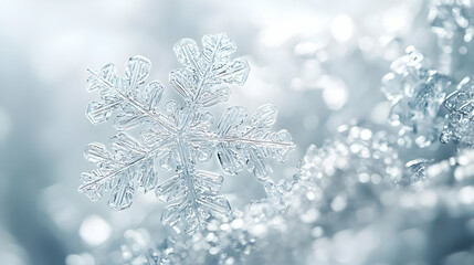 3D Floating Snowflake in Abstract Cold Breeze with Copy Space - Winter Stillness Symbolism