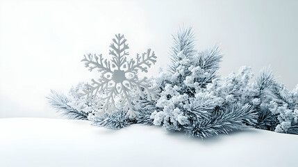 3D Floating Snowflake and Pine Needle Icon with 'Winter Calm' Text, Isolated on White Background - Peaceful Winter Design